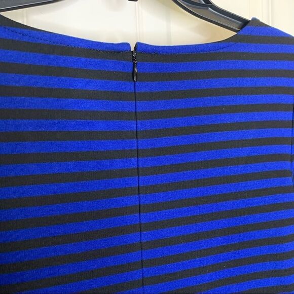 Ann Taylor Petite Medium Long Sleeve Blue Black Striped Shift Dress - Picture 5 of 9